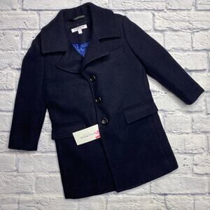 Isaac Mizrahi Single Breasted Wool Overcoat in Navy